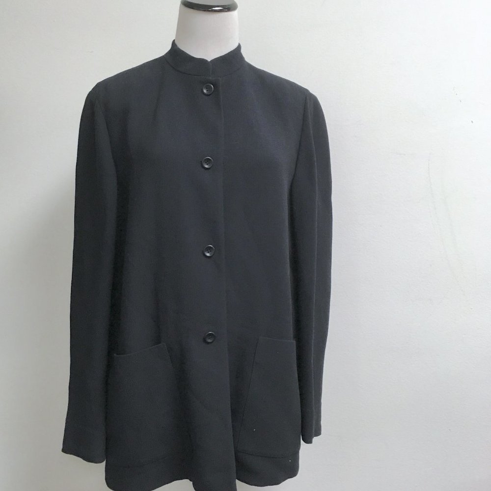 Eileeen Fisher black mandarin button up jacket blazer top S Italy